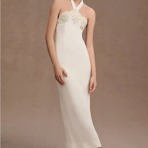 Ronny Kobo Beaded White Halter Dress